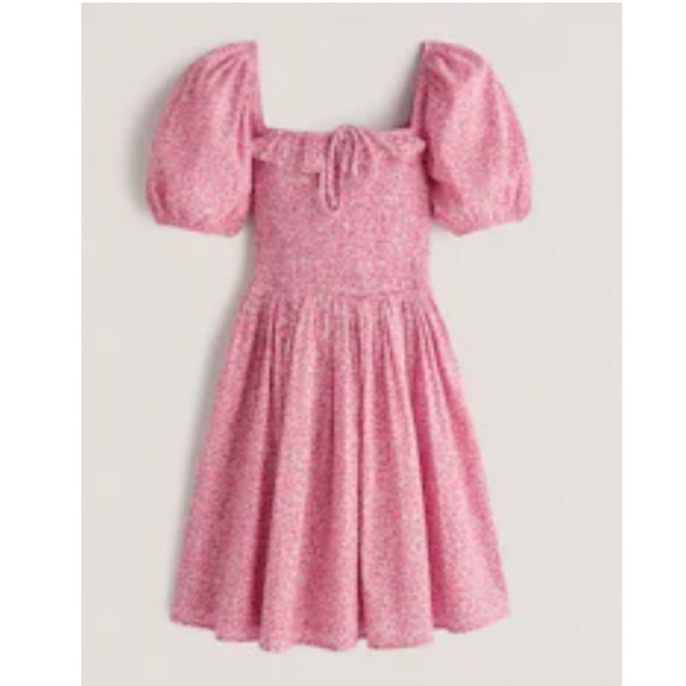 Abercrombie Fitch Pink Ditsy Floral Smocked Bodice Short Dress Womens Small Tall
